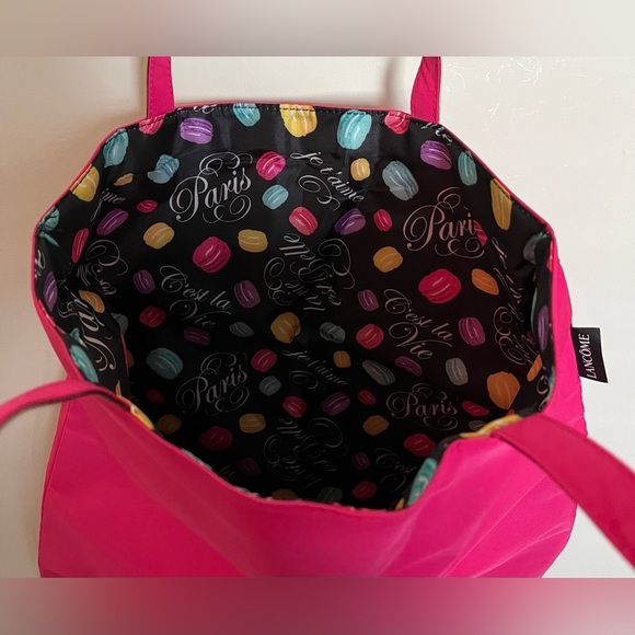 Lancôme Bright Pink Tote, Colorful Macaroon Lining, Handles, Reusable - Picture 3 of 10
